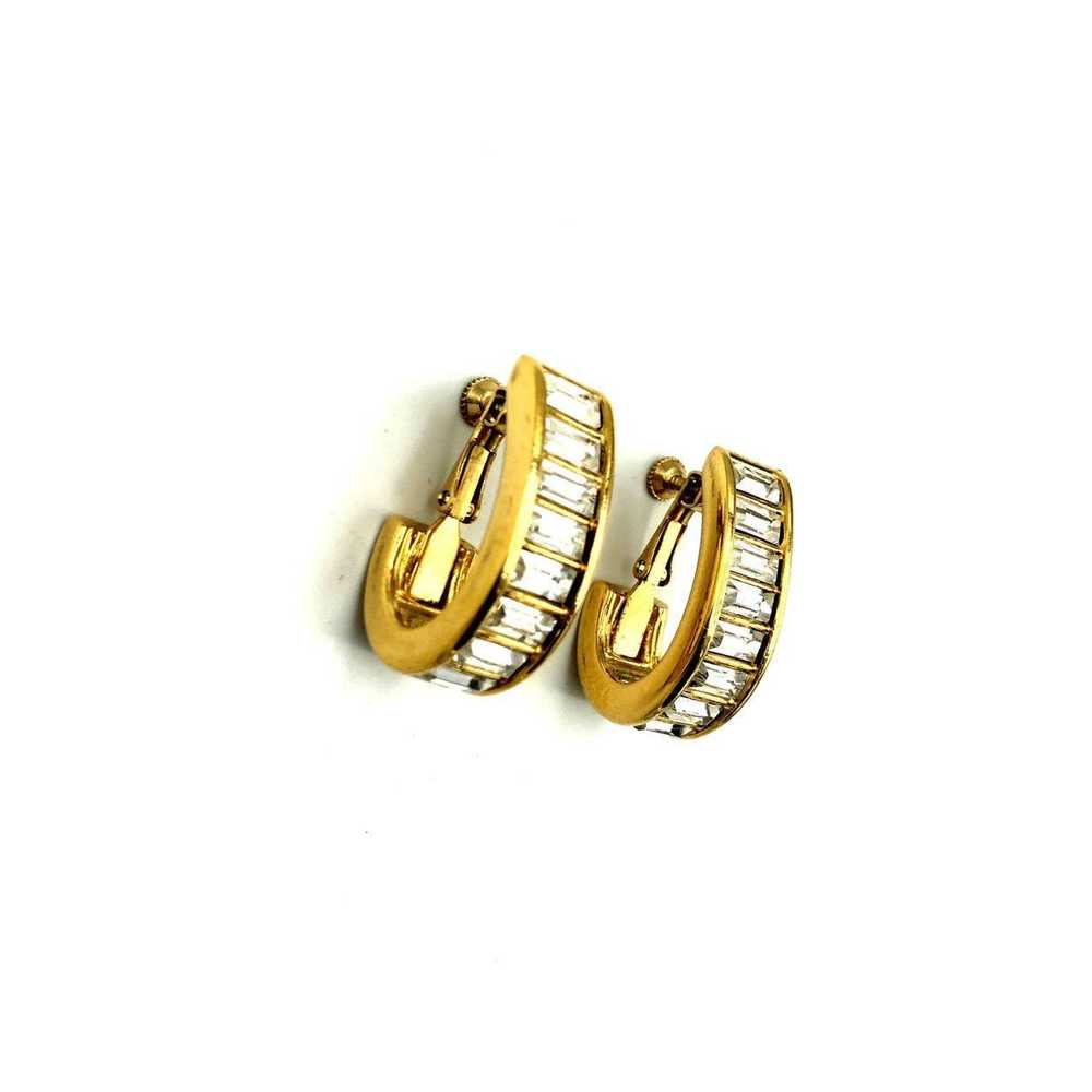 Napier Gold Rhinestone Chunky Hoop Vintage Clip-o… - image 3