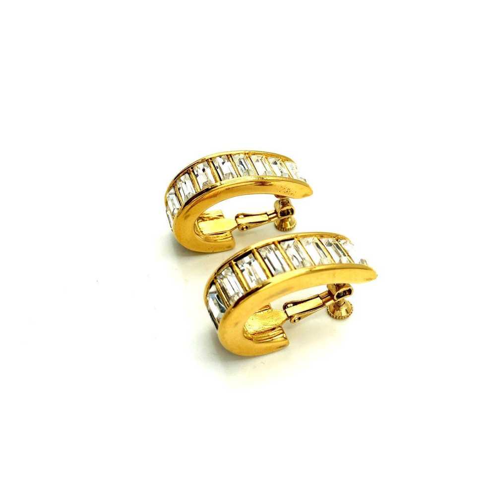 Napier Gold Rhinestone Chunky Hoop Vintage Clip-o… - image 4