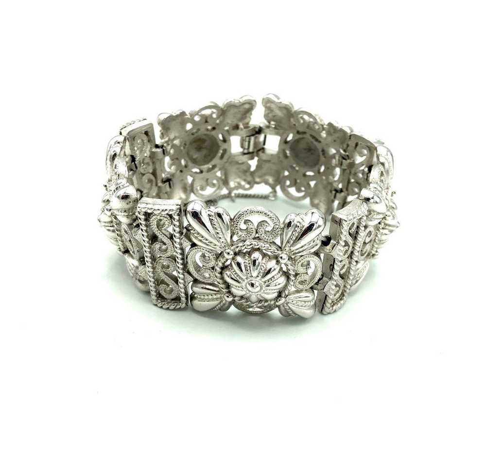 Trifari Filigree Style Silver Vintage Panel Brace… - image 3