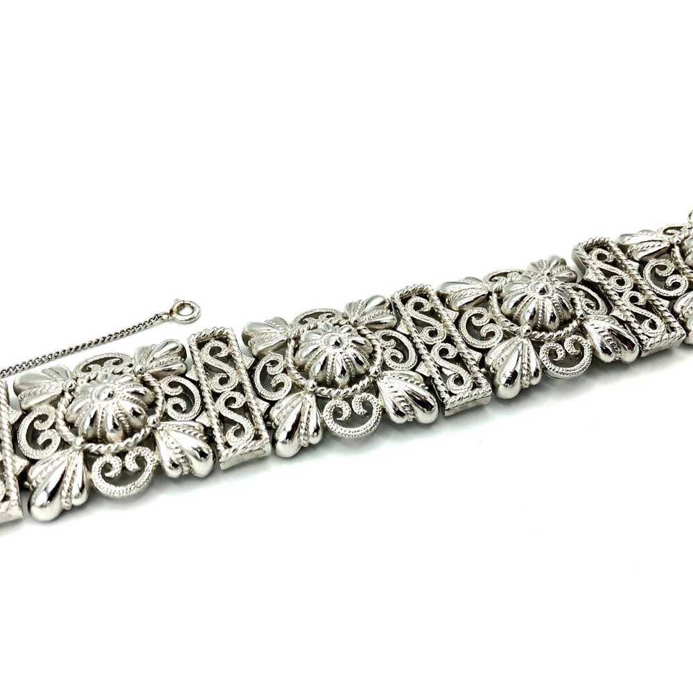 Trifari Filigree Style Silver Vintage Panel Brace… - image 4