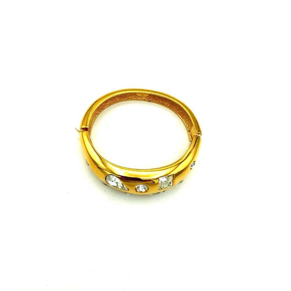 Givenchy Gold Hinged Rhinestone Bangle Statement … - image 5