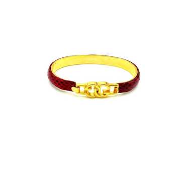 Gucci Gold Vintage Red Leather GG Logo Bangle Bra… - image 1