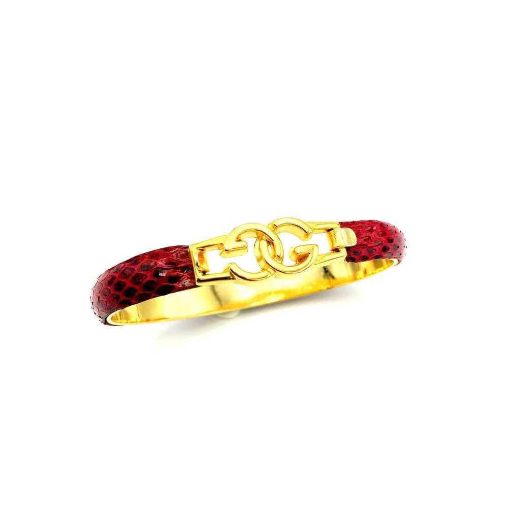 Gucci Gold Vintage Red Leather GG Logo Bangle Bra… - image 2