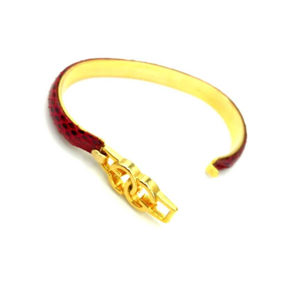 Gucci Gold Vintage Red Leather GG Logo Bangle Bra… - image 5