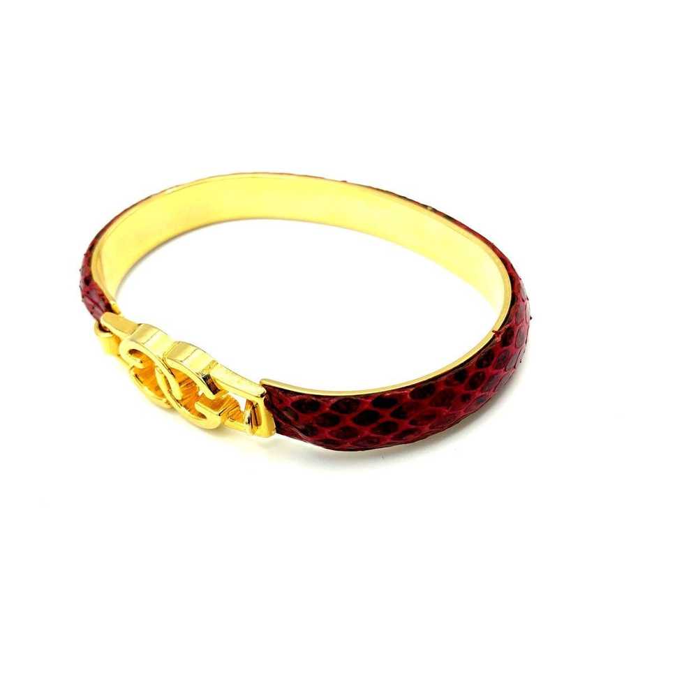 Gucci Gold Vintage Red Leather GG Logo Bangle Bra… - image 6