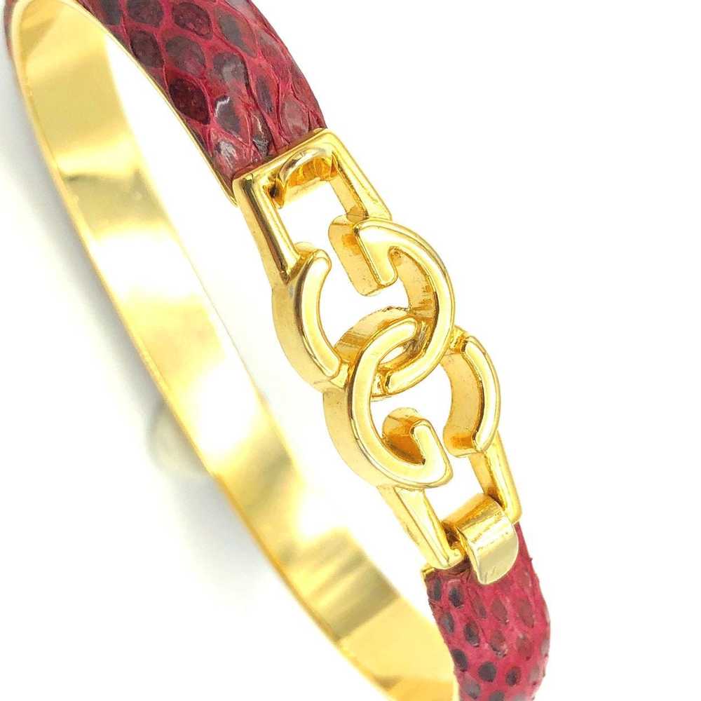 Gucci Gold Vintage Red Leather GG Logo Bangle Bra… - image 8