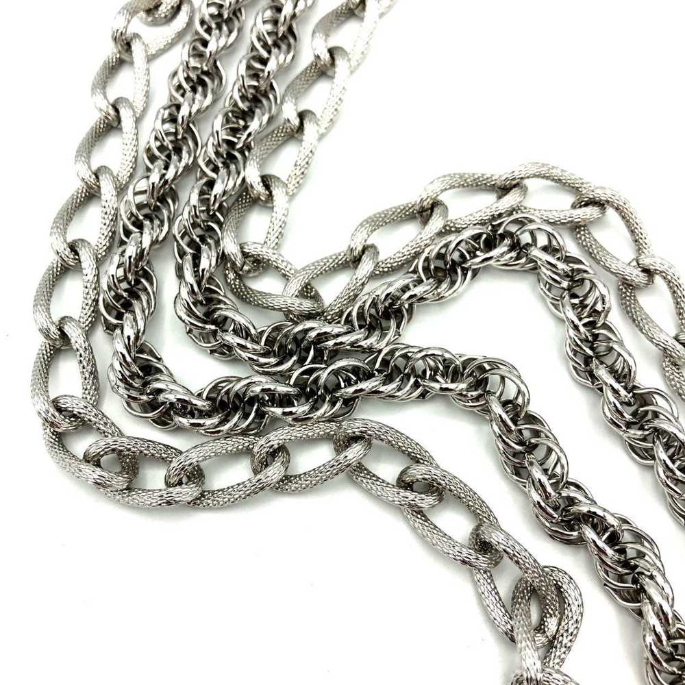 Silver Monet Layered Long Multi-Strand Chain Vint… - image 3