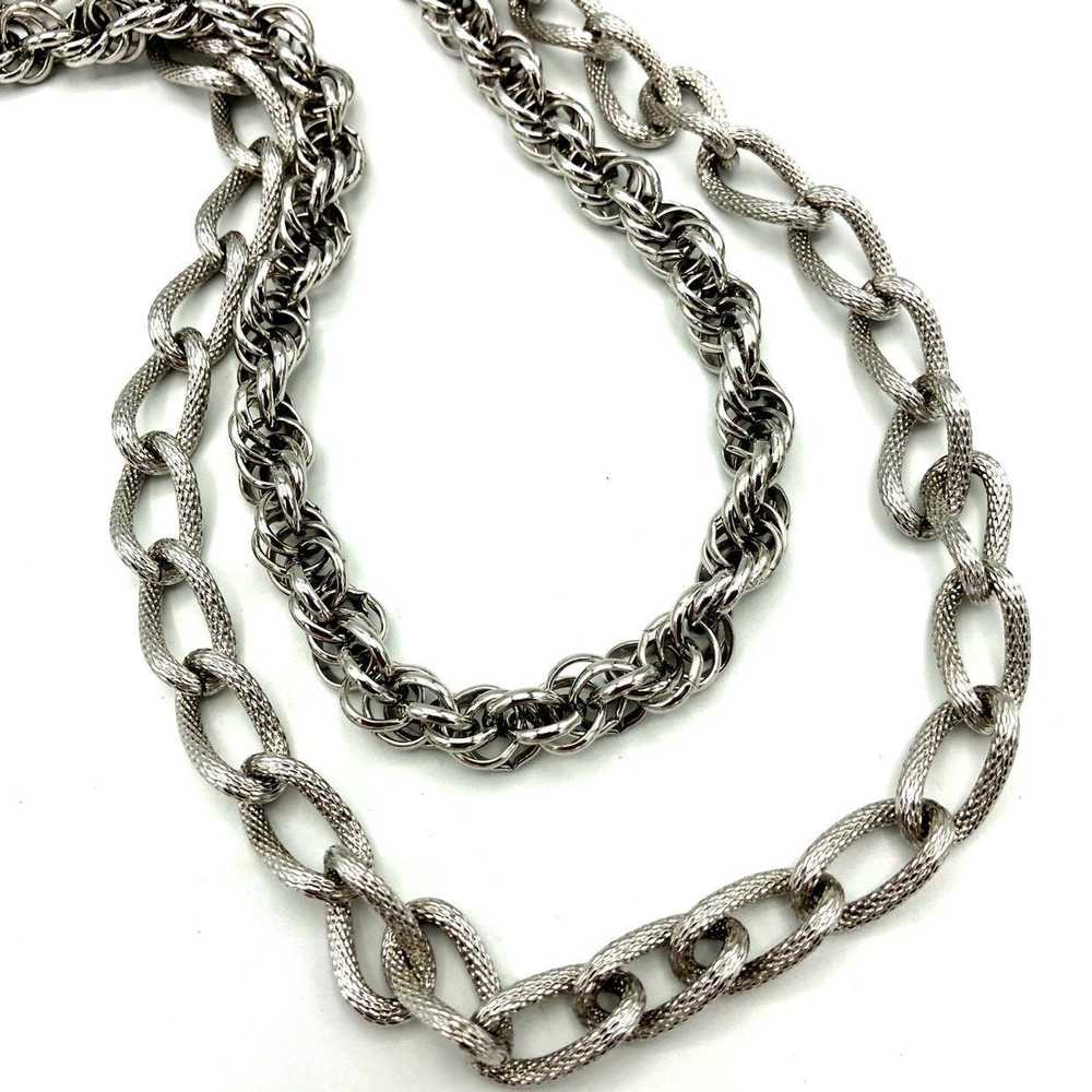 Silver Monet Layered Long Multi-Strand Chain Vint… - image 5