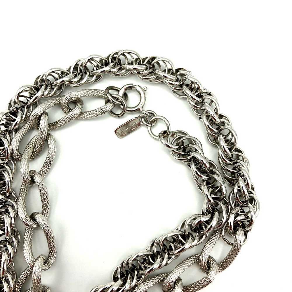 Silver Monet Layered Long Multi-Strand Chain Vint… - image 6