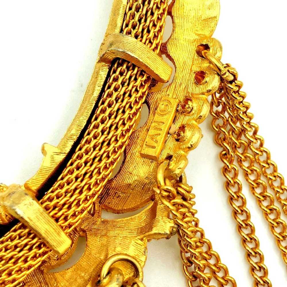 Vintage Gold Scallop Bib Egyptian Revival Pendant - image 4