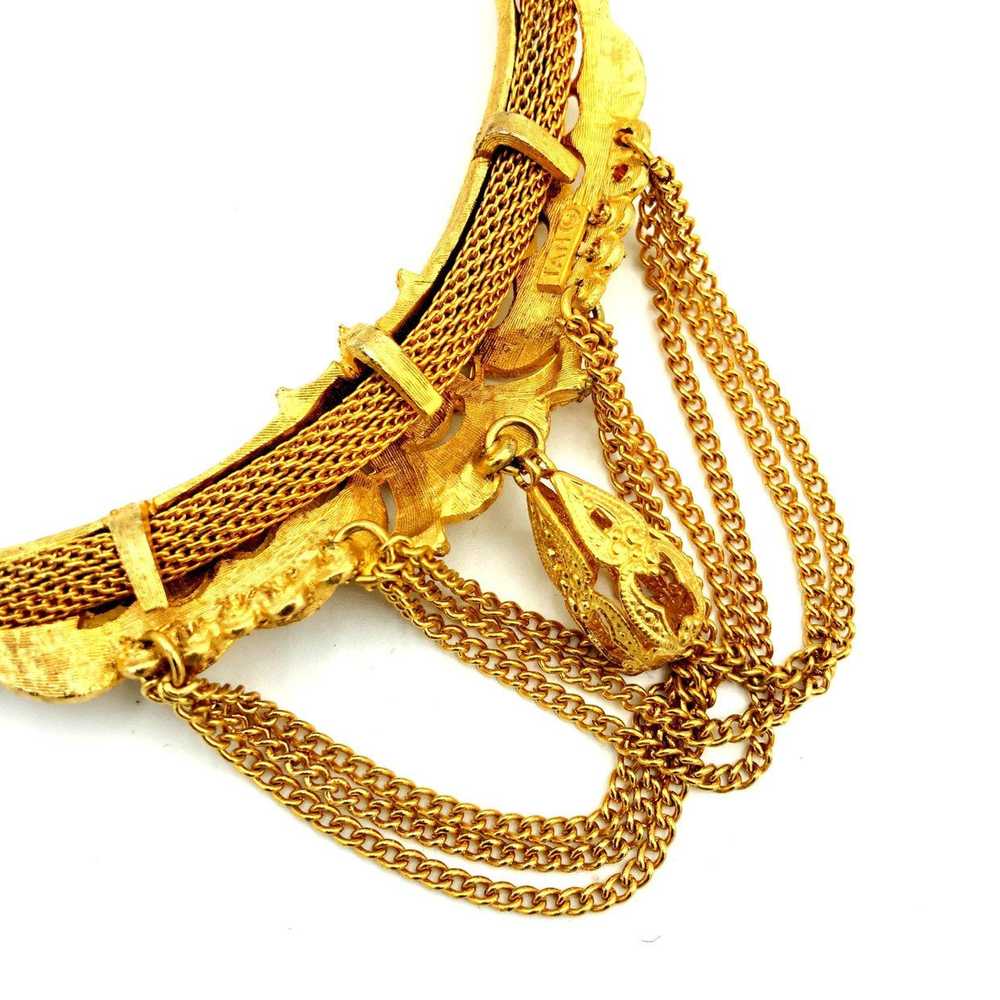 Vintage Gold Scallop Bib Egyptian Revival Pendant - image 5