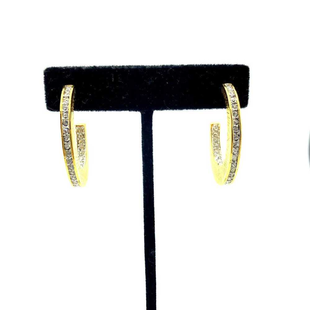 Nolan Miller Half Hoop Diamante Gold Pierced Earr… - image 2