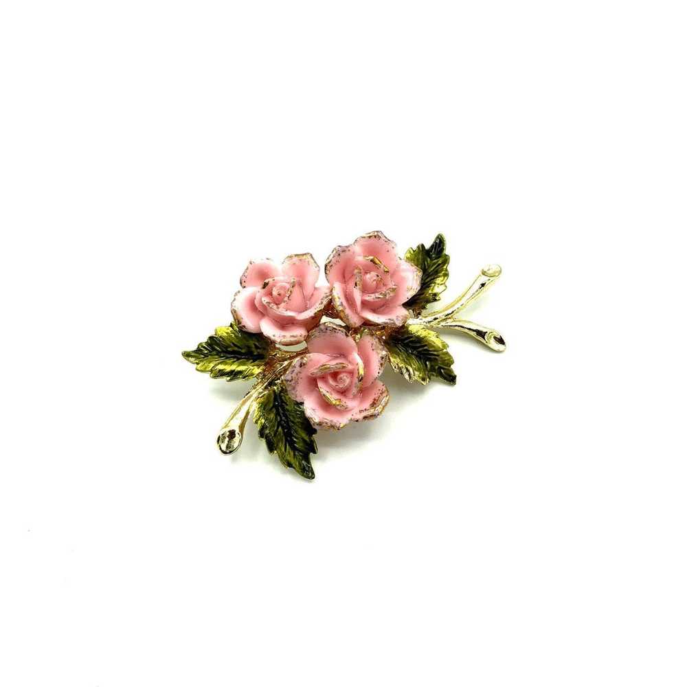 Pink Glass Coro Rose Flower Brooch - image 1