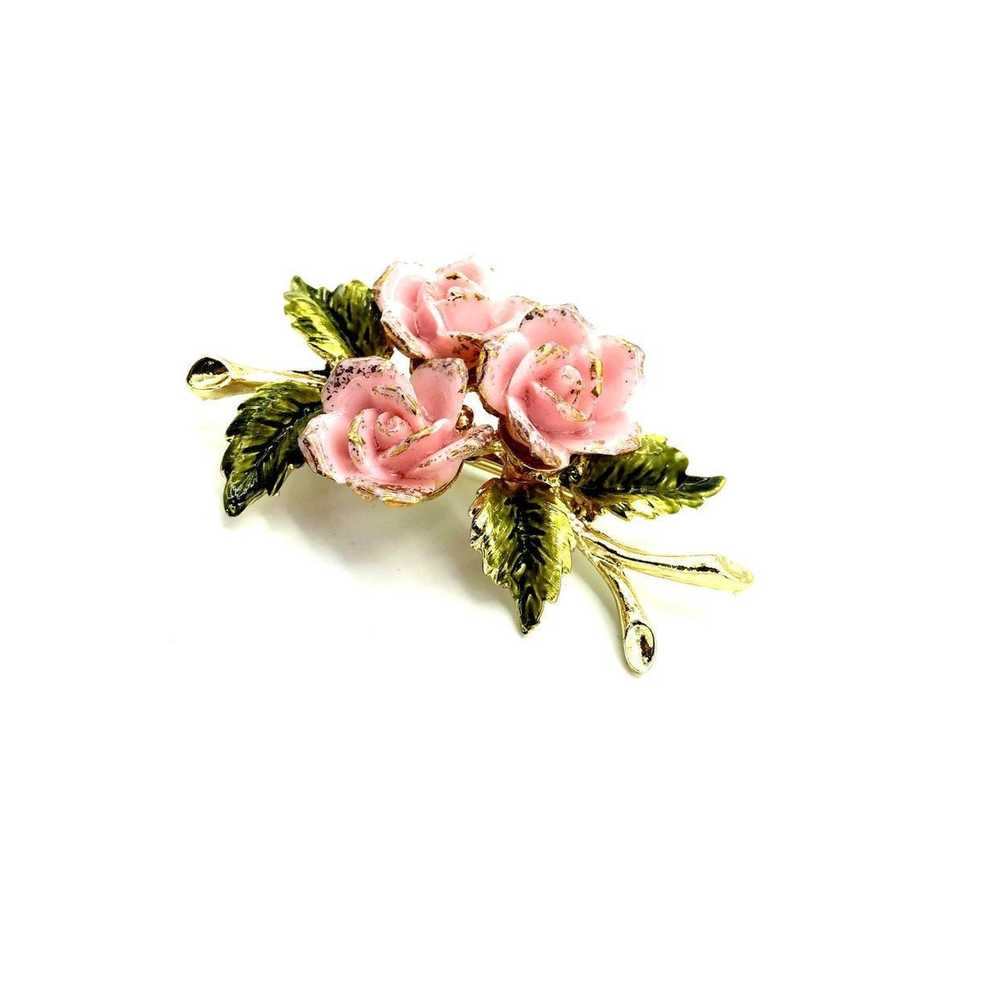 Pink Glass Coro Rose Flower Brooch - image 2