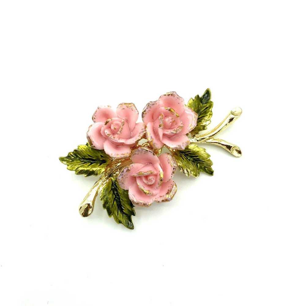 Pink Glass Coro Rose Flower Brooch - image 3