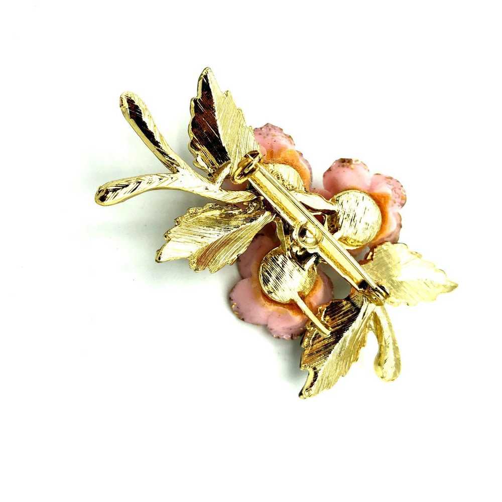 Pink Glass Coro Rose Flower Brooch - image 5