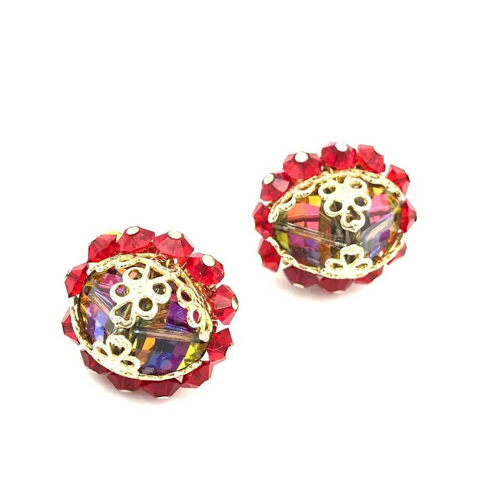 Vendome Red Watermelon Crystal Vintage Clip-On Ea… - image 1