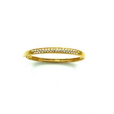 Gold Swarovski White Crystal Hinged Bangle Bracel… - image 1