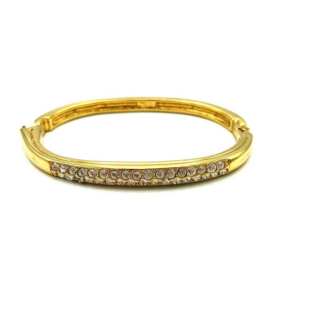 Gold Swarovski White Crystal Hinged Bangle Bracel… - image 2