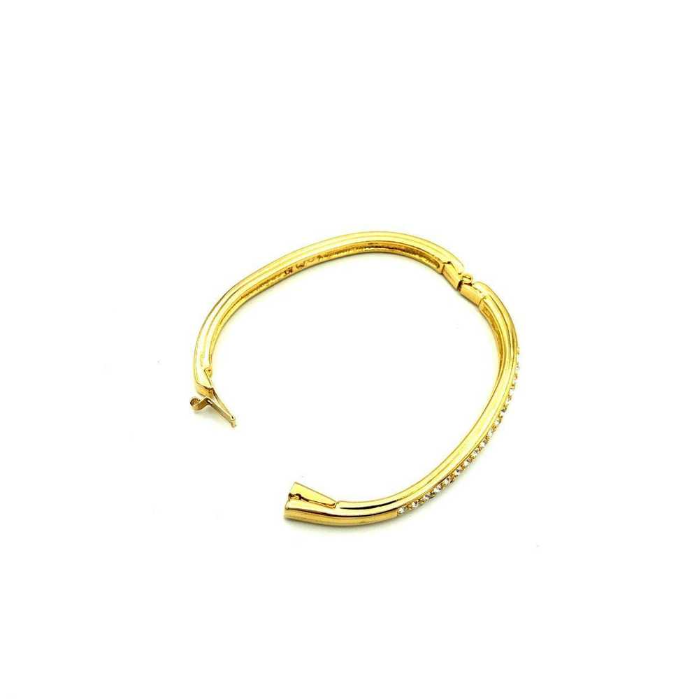 Gold Swarovski White Crystal Hinged Bangle Bracel… - image 8