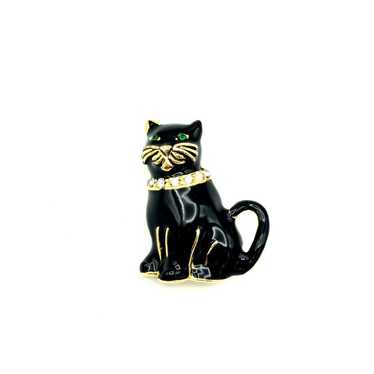 Vintage Monet Black Enamel Cat Brooch