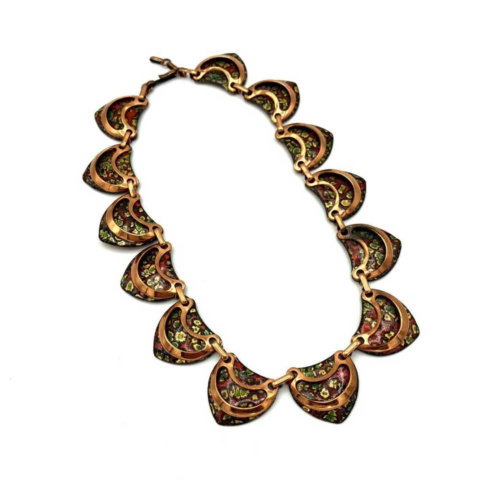 Vintage Scallop Copper Enamel Necklace - image 1