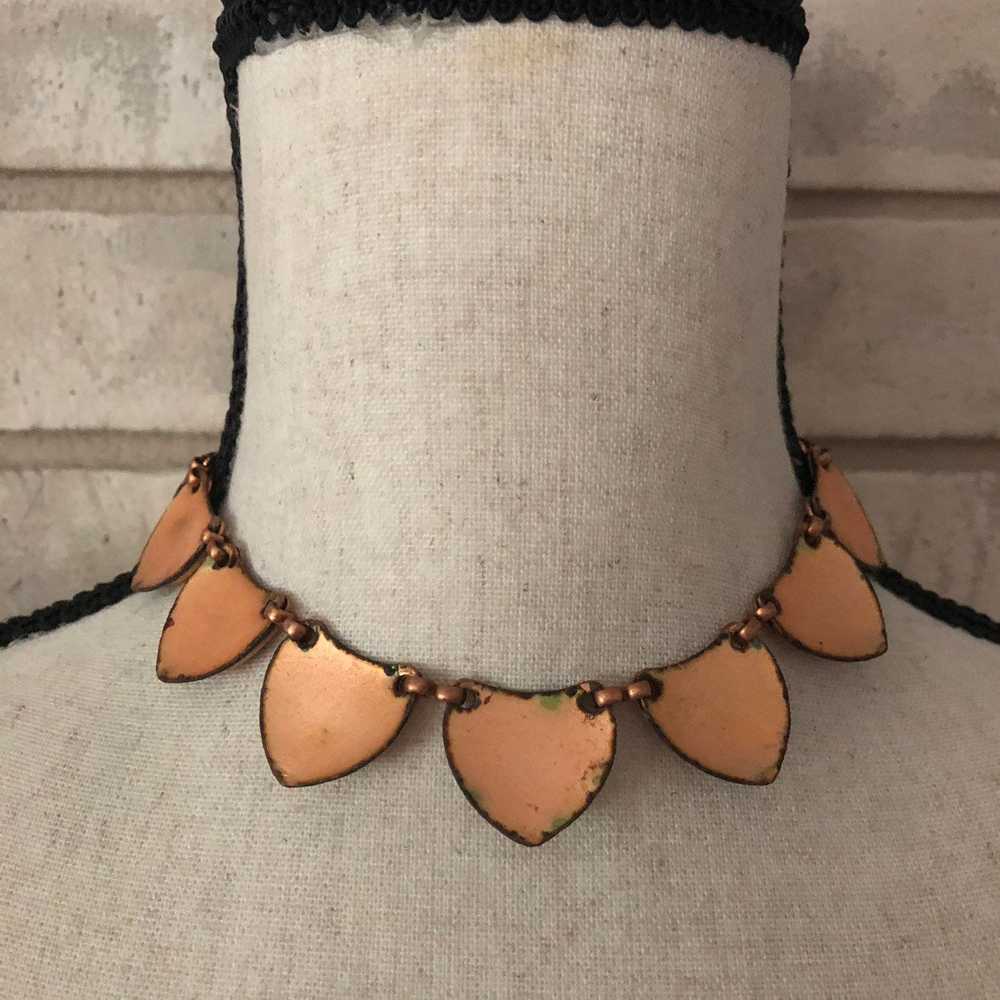 Vintage Scallop Copper Enamel Necklace - image 7