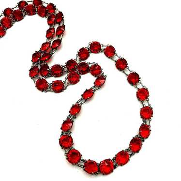 Vintage Art Deco Red Crystals Long Necklace - image 1