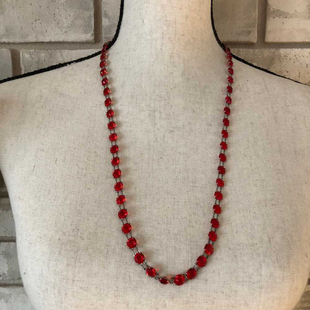 Vintage Art Deco Red Crystals Long Necklace - image 2