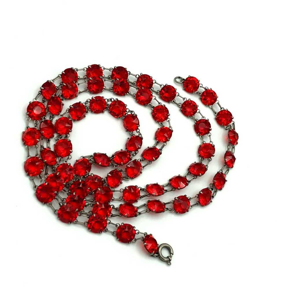 Vintage Art Deco Red Crystals Long Necklace - image 3