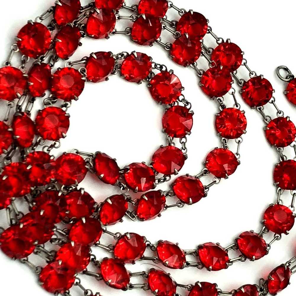 Vintage Art Deco Red Crystals Long Necklace - image 4