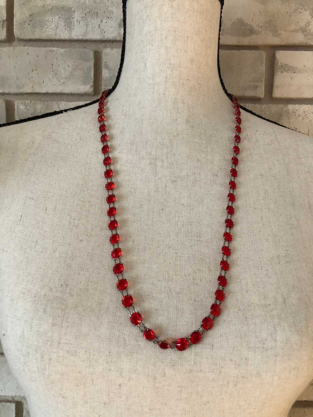 Vintage Art Deco Red Crystals Long Necklace - image 7