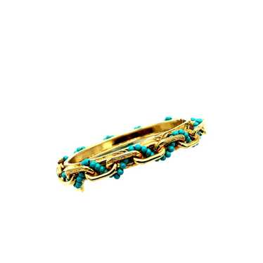 Vintage Gold Hinged Chain Turquoise Bead Bangle B… - image 1