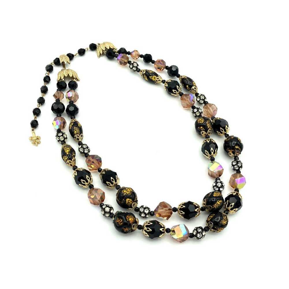 Vintage Vendome Black Crystal Bead Layered Neckla… - image 1