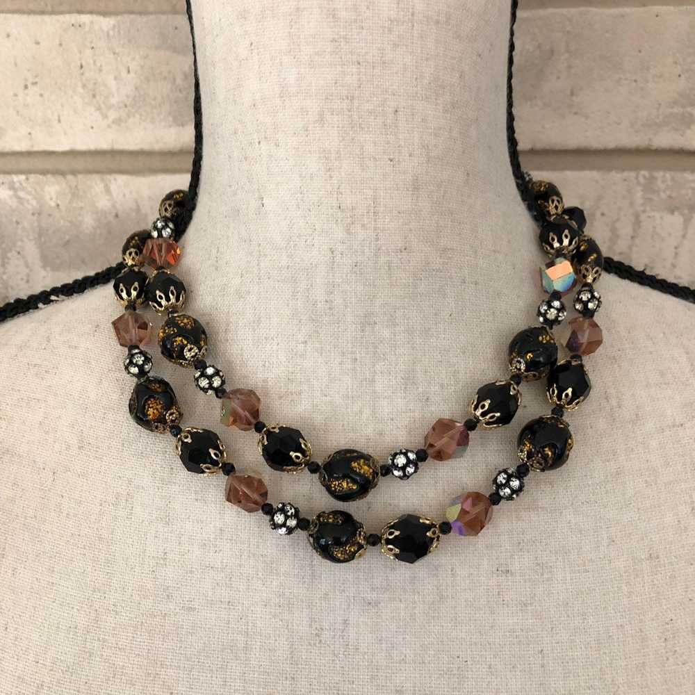 Vintage Vendome Black Crystal Bead Layered Neckla… - image 2