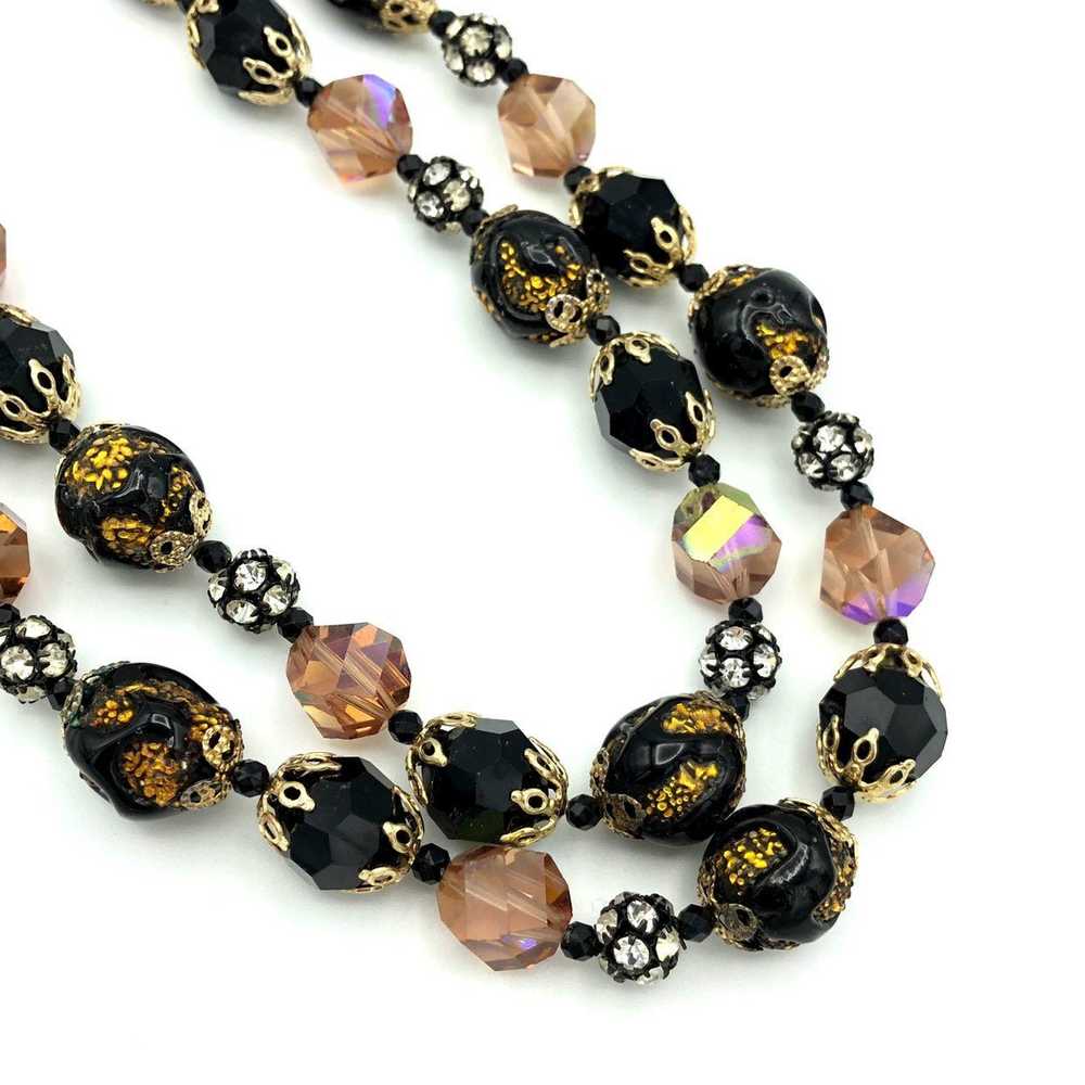 Vintage Vendome Black Crystal Bead Layered Neckla… - image 3