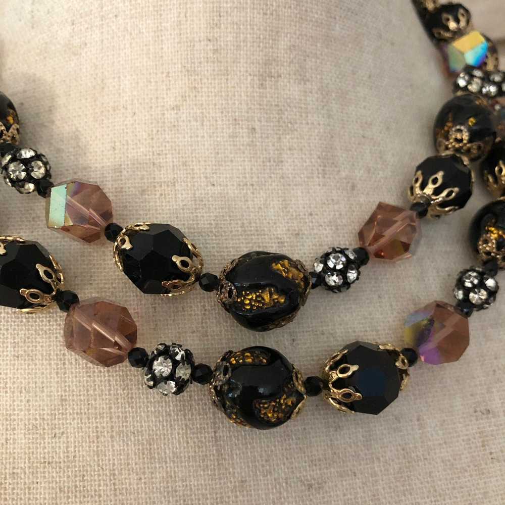 Vintage Vendome Black Crystal Bead Layered Neckla… - image 5