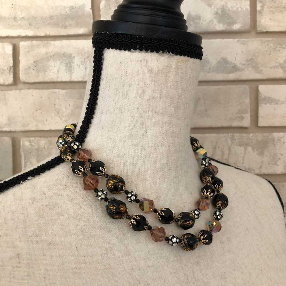 Vintage Vendome Black Crystal Bead Layered Neckla… - image 6