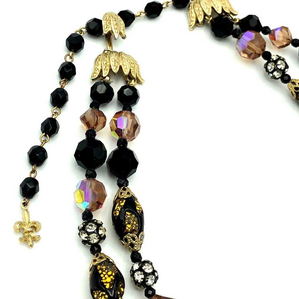 Vintage Vendome Black Crystal Bead Layered Neckla… - image 9