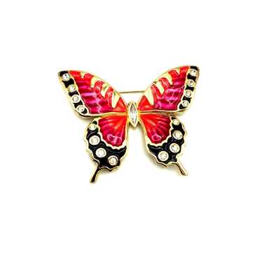 Swarovski Large Enamel Rhinestone Butterfly Brooch - image 1