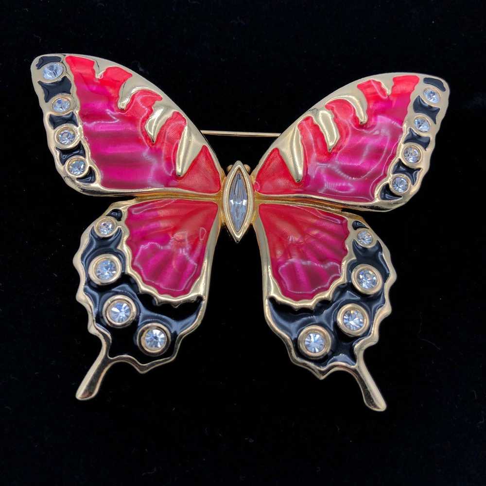 Swarovski Large Enamel Rhinestone Butterfly Brooch - image 2