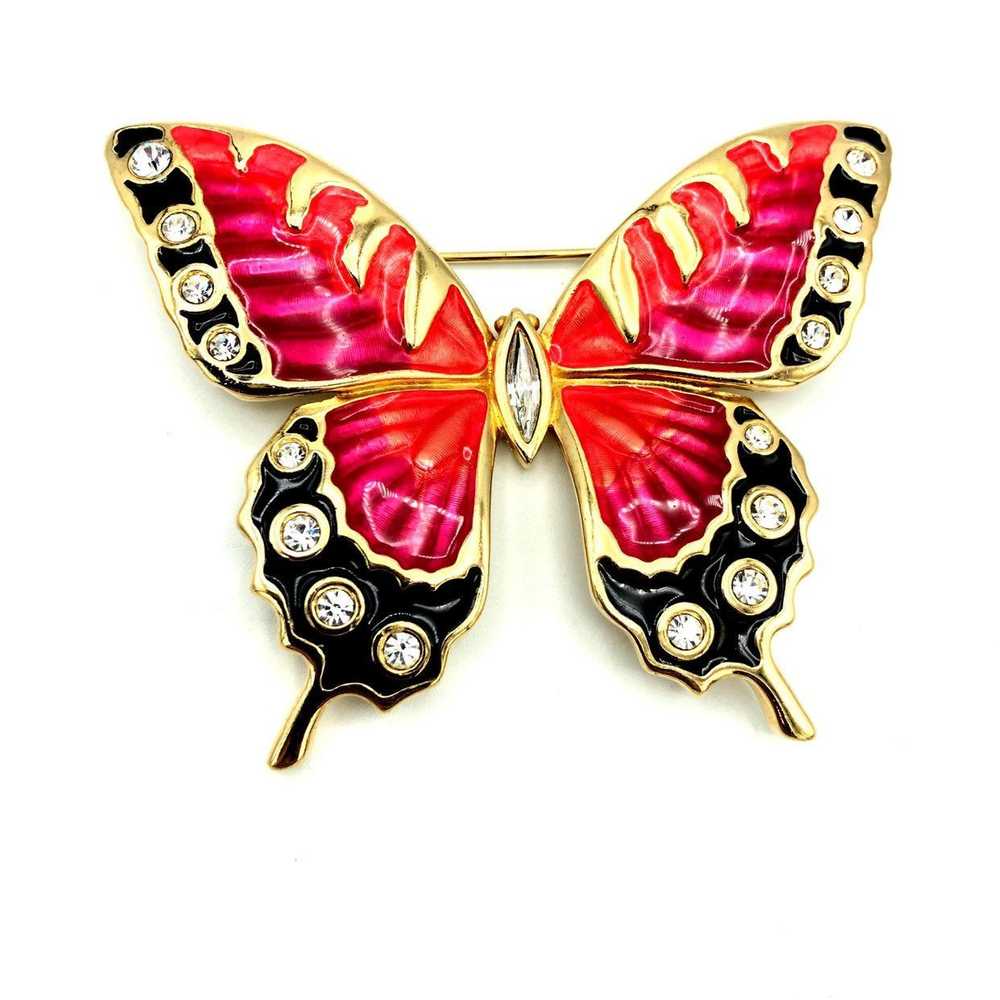 Swarovski Large Enamel Rhinestone Butterfly Brooch - image 3