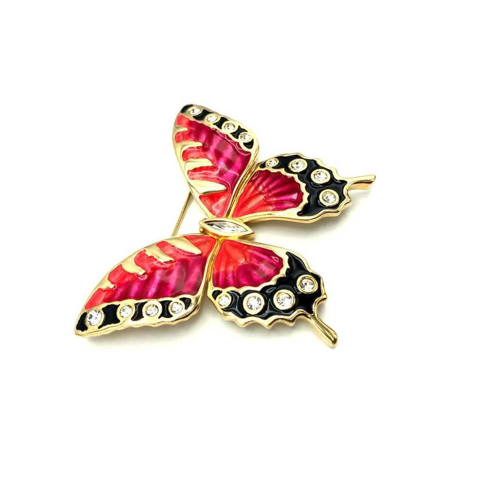 Swarovski Large Enamel Rhinestone Butterfly Brooch - image 4