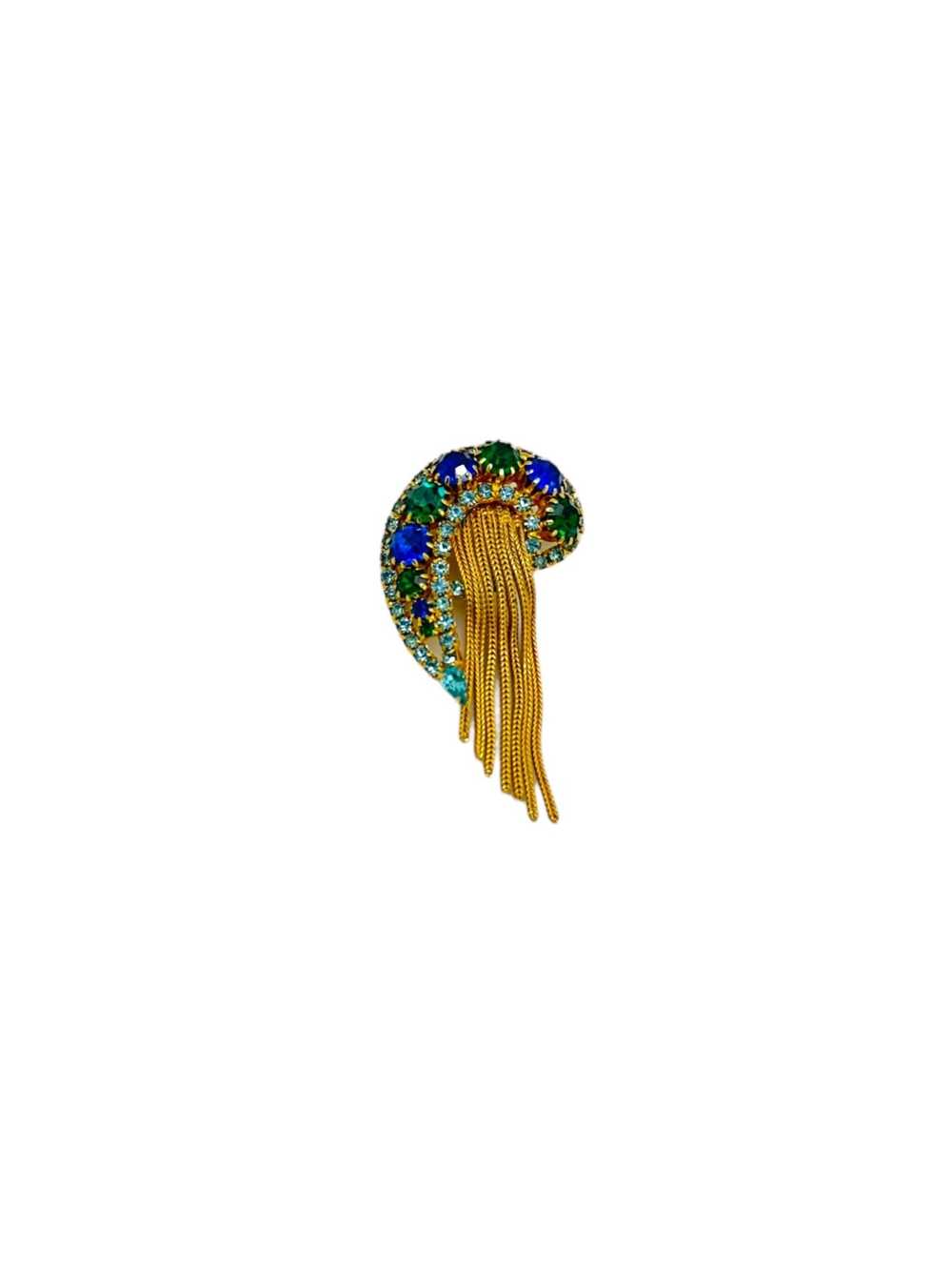 D&E Paisley Blue Green Rhinestone Fringe Vintage … - image 1