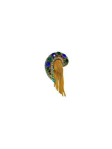 D&E Paisley Blue Green Rhinestone Fringe Vintage … - image 1