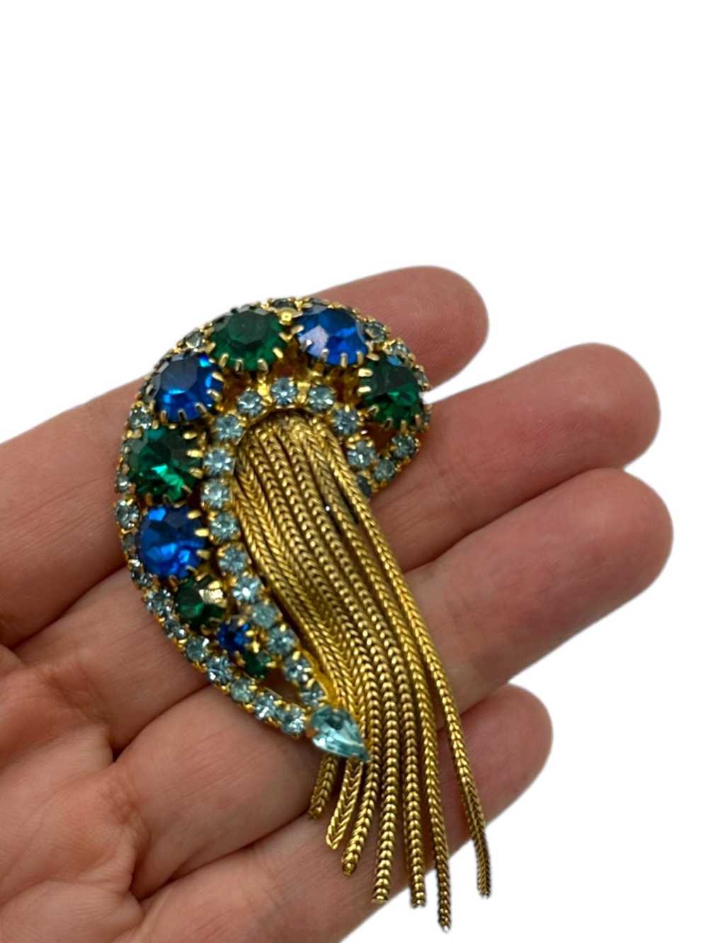 D&E Paisley Blue Green Rhinestone Fringe Vintage … - image 2