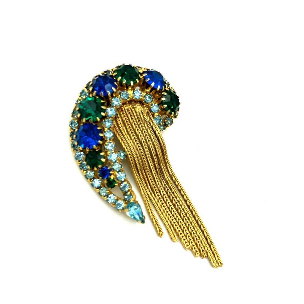 D&E Paisley Blue Green Rhinestone Fringe Vintage … - image 3