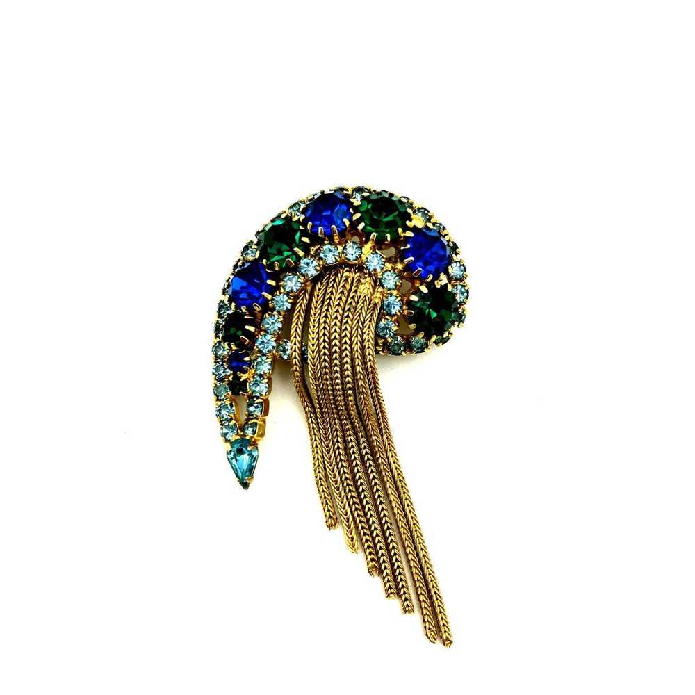 D&E Paisley Blue Green Rhinestone Fringe Vintage … - image 4