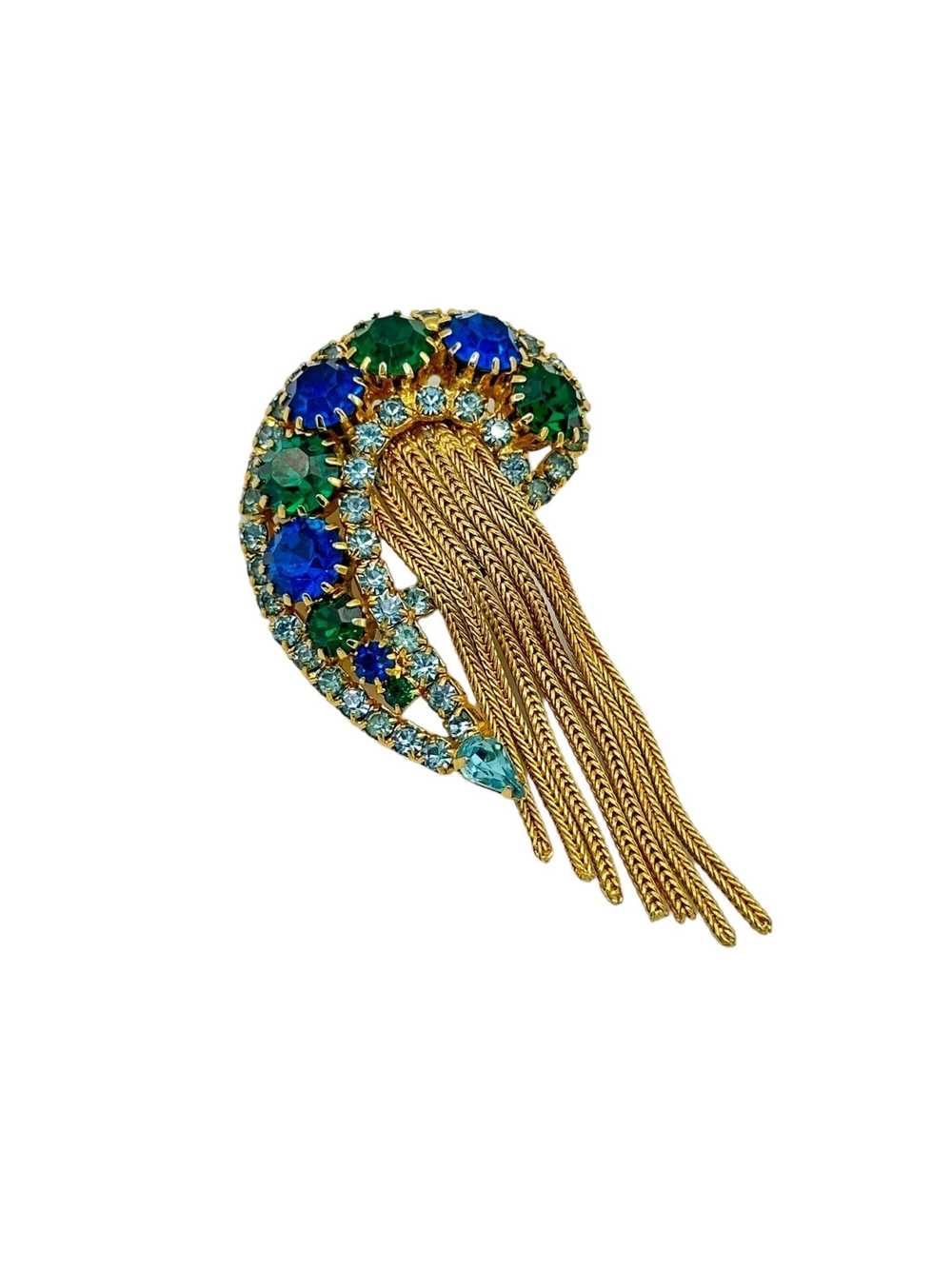 D&E Paisley Blue Green Rhinestone Fringe Vintage … - image 6