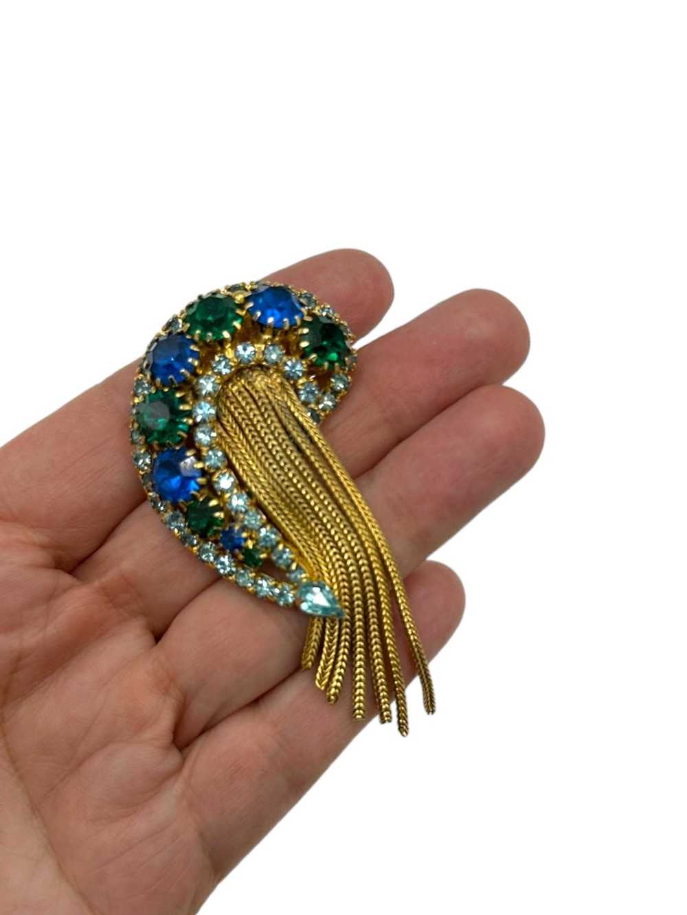 D&E Paisley Blue Green Rhinestone Fringe Vintage … - image 7